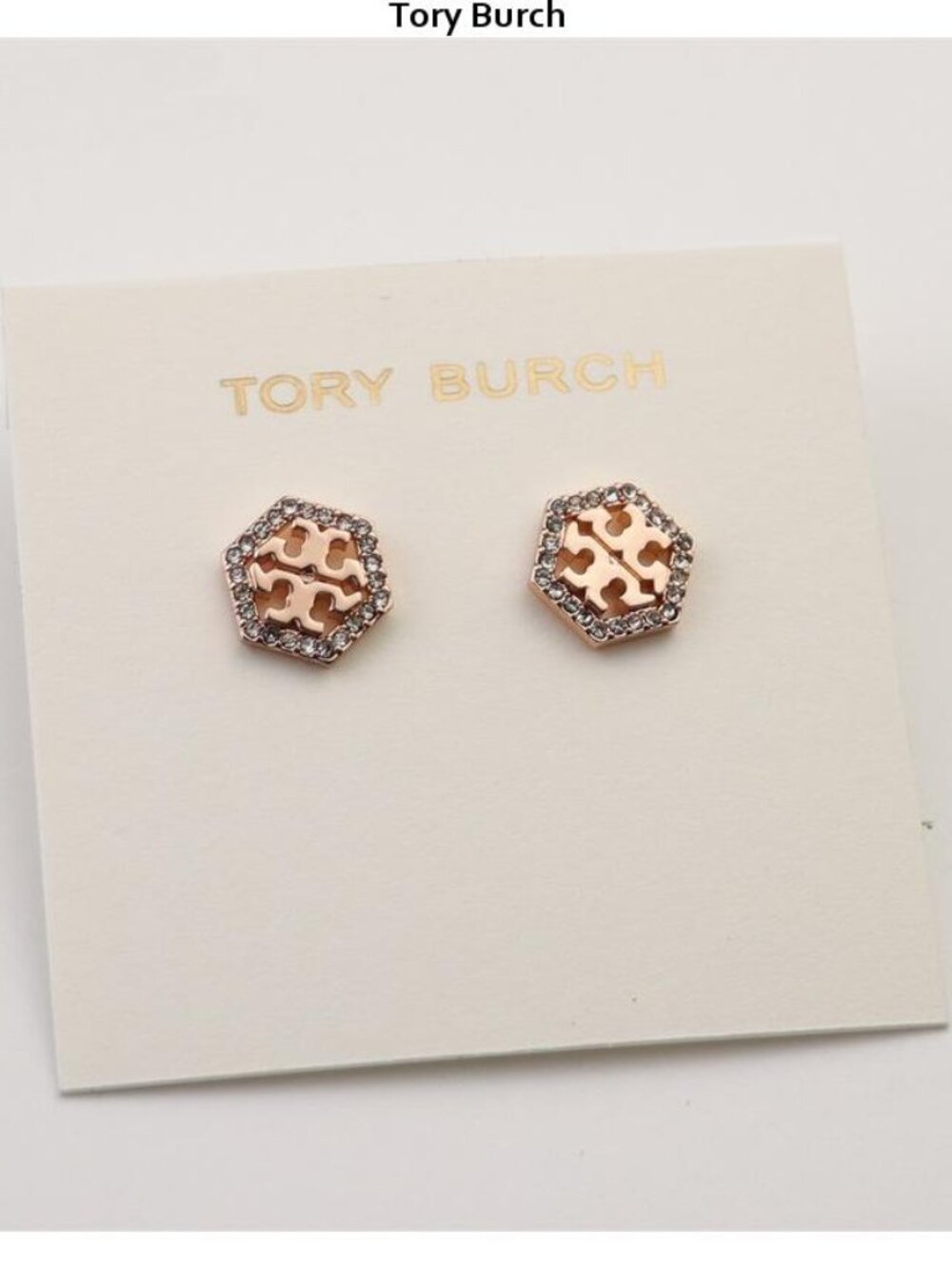 Tory Burch Rose Gold Logo Crystal-Trim Bracelet Studs